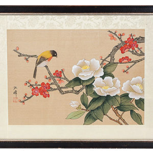 1940s Framed Painting Honeyeater And Camellia