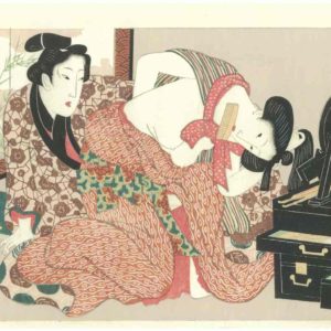 Eisen Erotic Woodblock Print In Front Of A Mirror