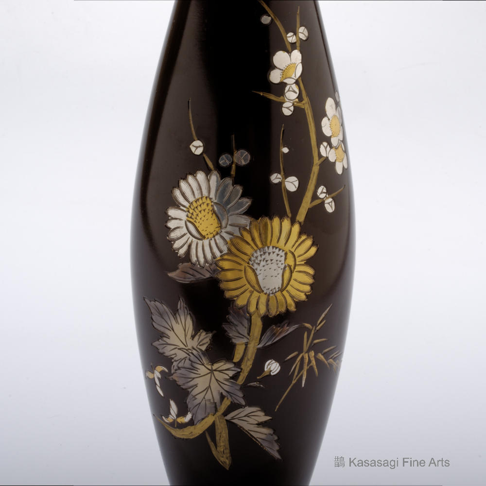 Gold And Silver Blossoms Shakudo Vase